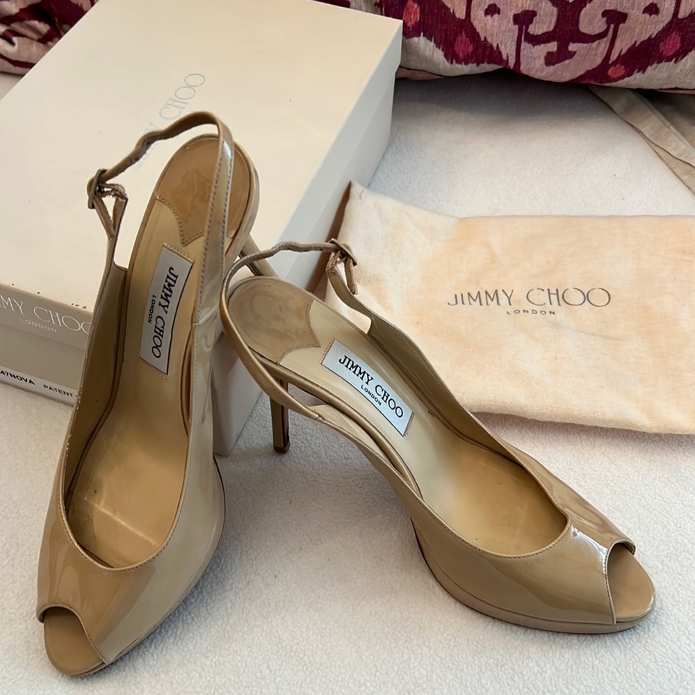 Jimmy Choo Nova nude patent leather open toe heel size 40